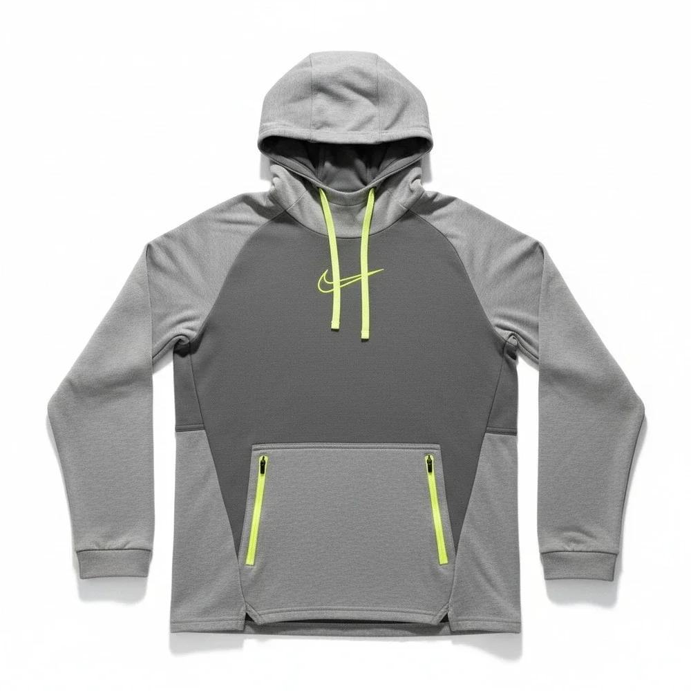Nike M Gray‎ Therma-FIT Pullover Hoodie Womens Crewneck Swoosh Logo Athleisure